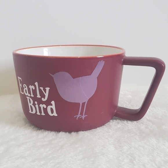 Holiday Stoneware Burgandy Maroon Early Bird XLarge Soup Coffee Cup Mug 16 Oz - Picture 3 of 9